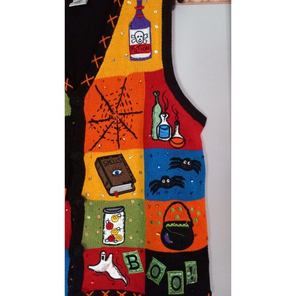 Rare! Basic Editions Witch Halloween Themed V-Neck Sweater Vest - Multicolor - Picture 3 of 5